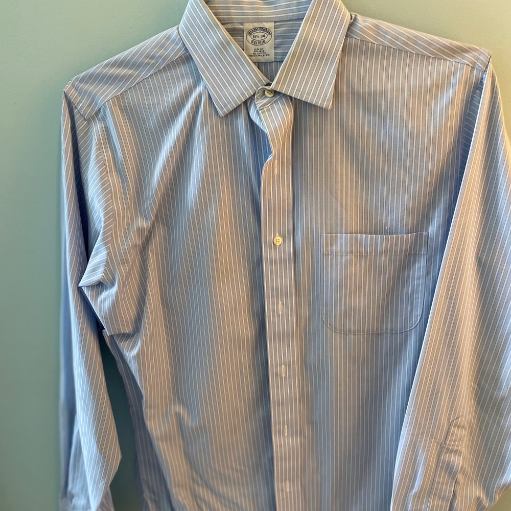 Brooks Brothers blue w/white stripes, 15.5x34